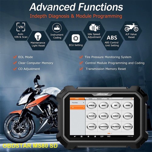 OBDSTAR MS80 Intelligent Motorcycle Diagnostic Tool Key Programmer Standard Version Support Odometer Recalibration and ECU Flasher