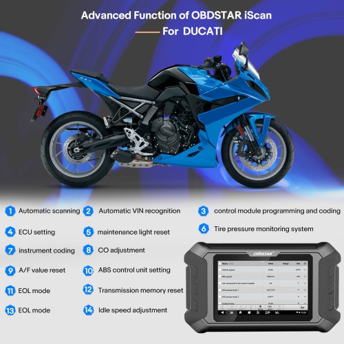 OBDSTAR iScan Ducati Motorcycle Diagnostic Scanner and Key Programmer with Free M041 Adapter
